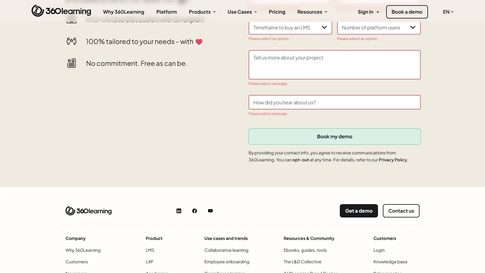 360Learning homepage screenshot