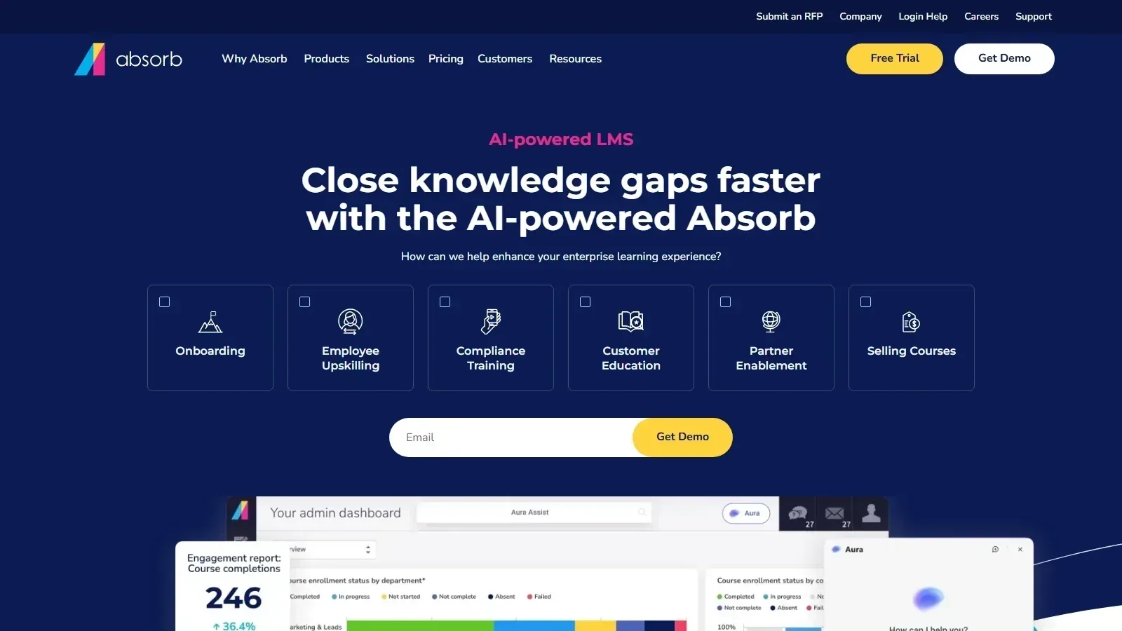 Absorb LMS homepage screenshot
