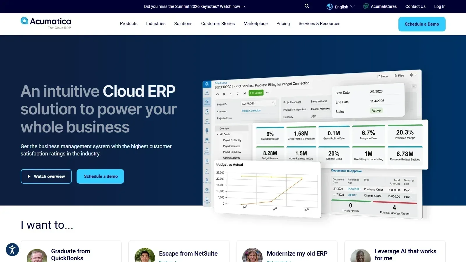 Acumatica Cloud ERP homepage screenshot