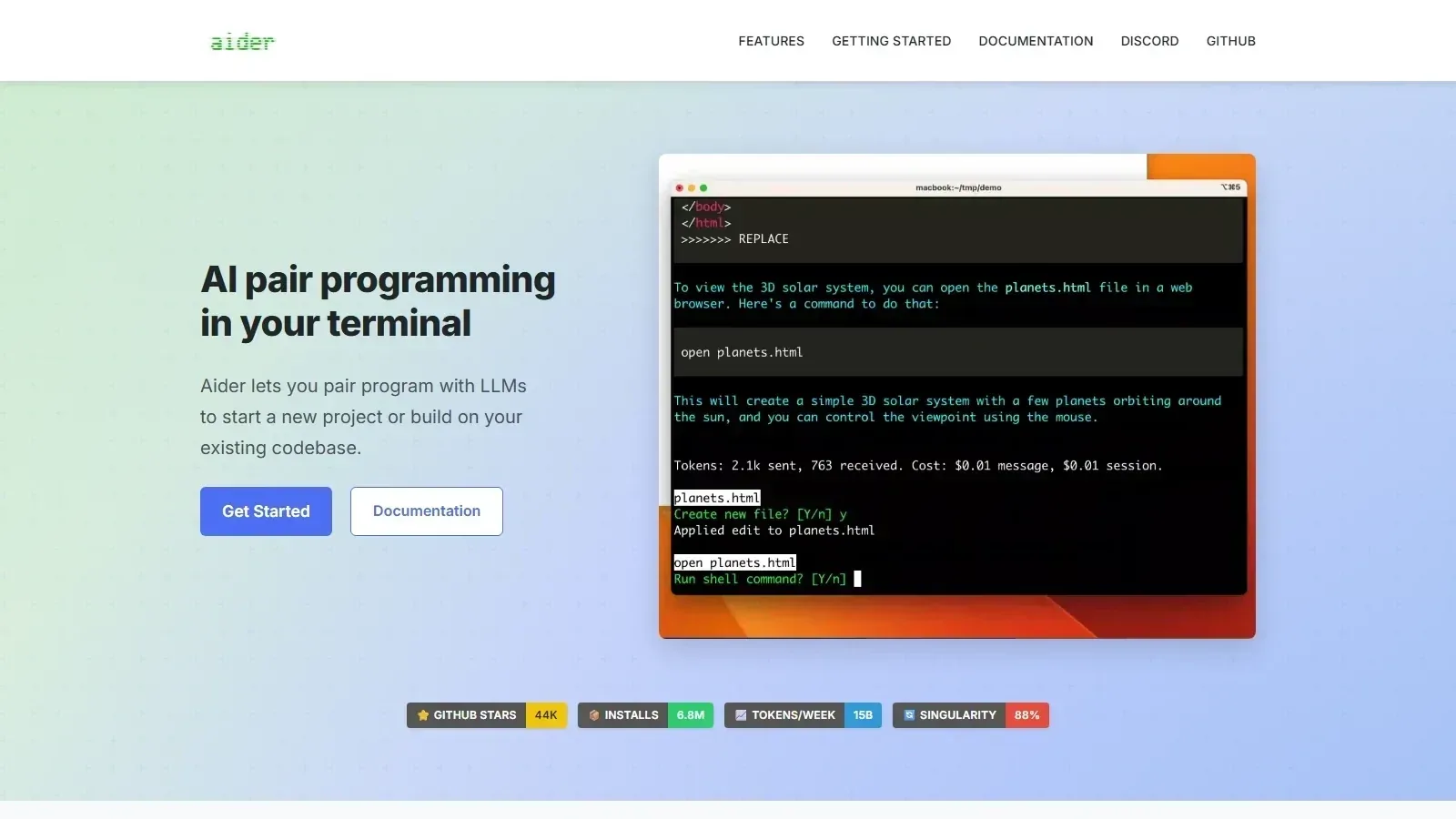 Aider homepage screenshot