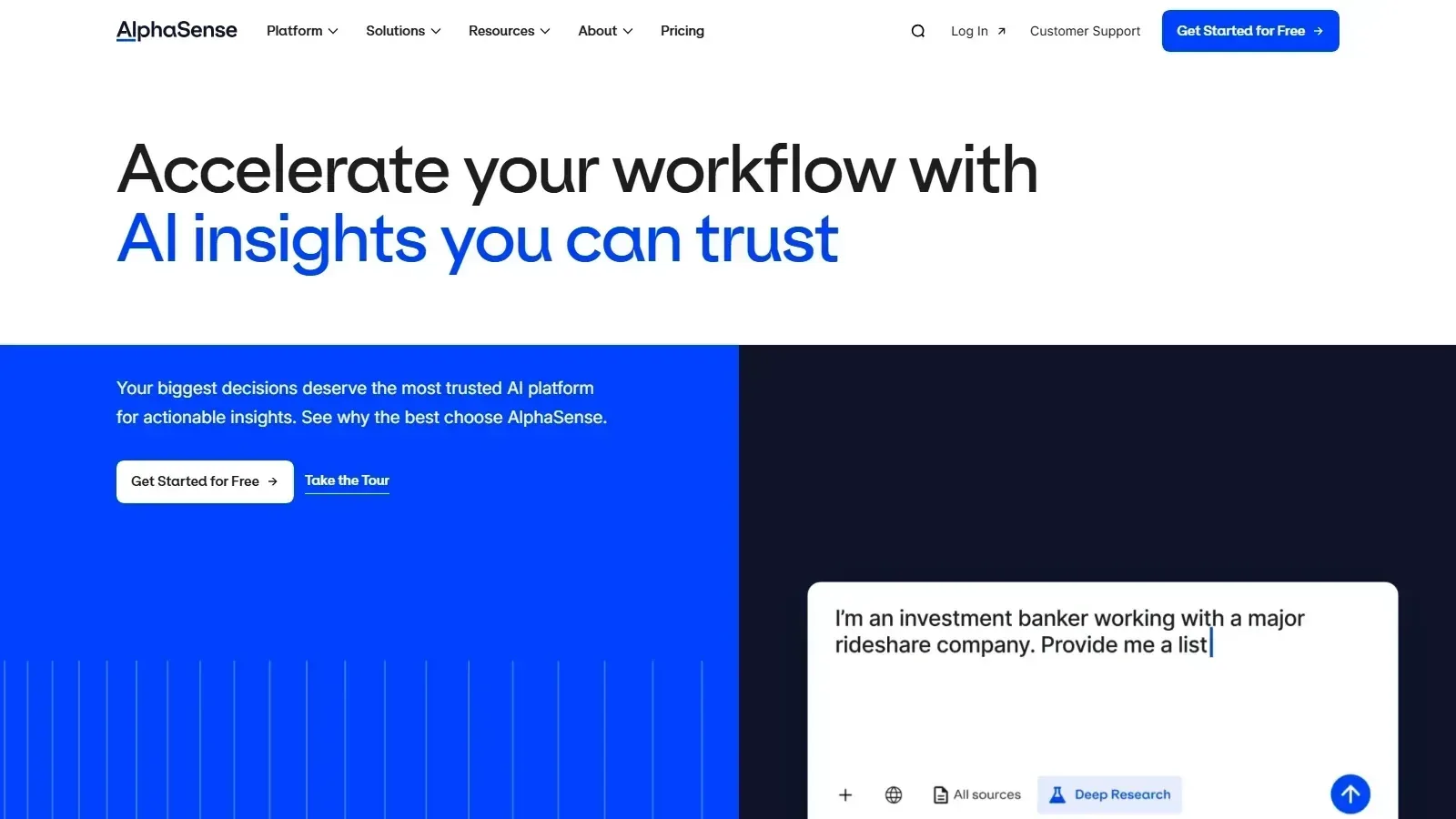 AlphaSense homepage screenshot