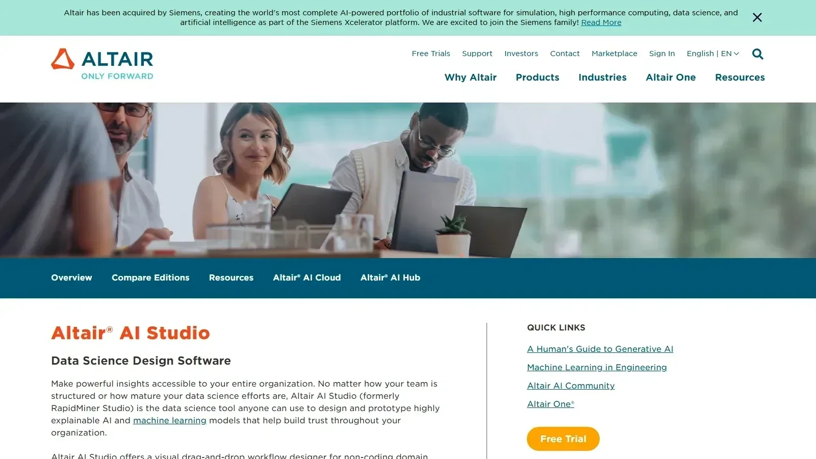 Altair AI Studio homepage screenshot