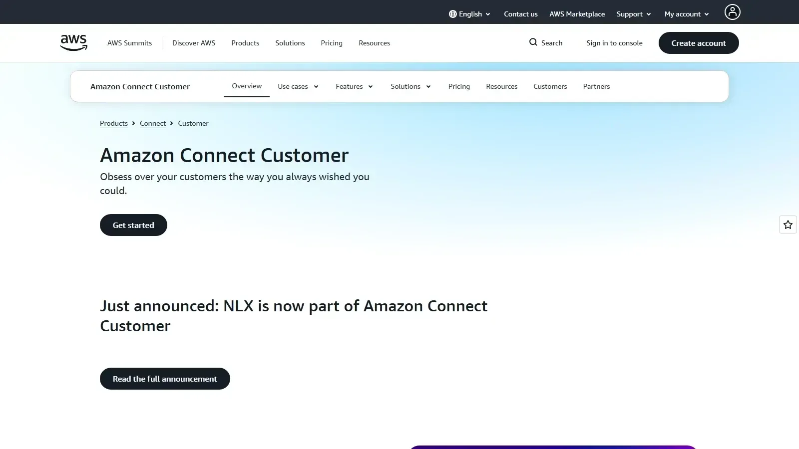 Amazon Connect homepage screenshot