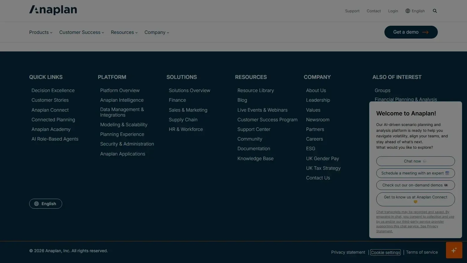 Anaplan homepage screenshot
