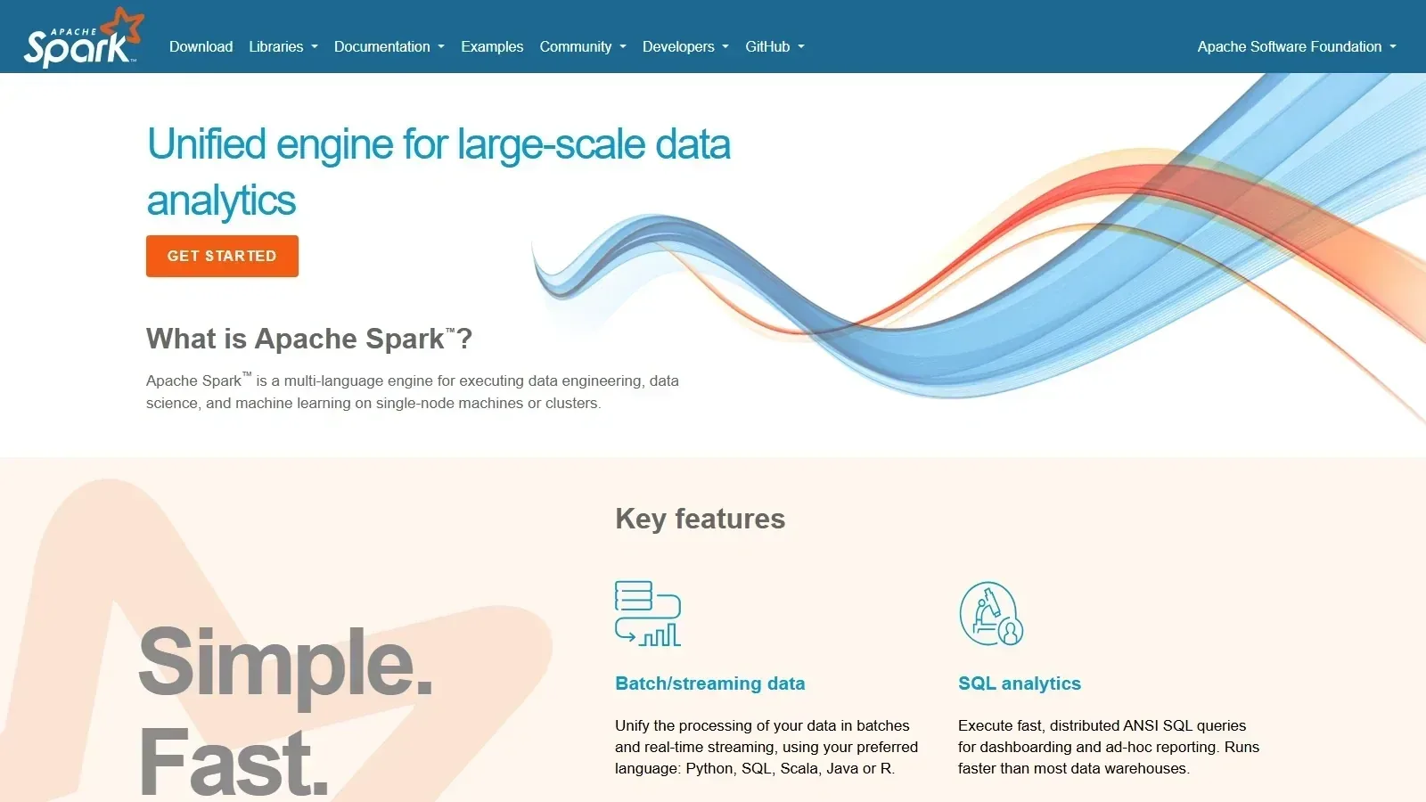 Apache Spark homepage screenshot
