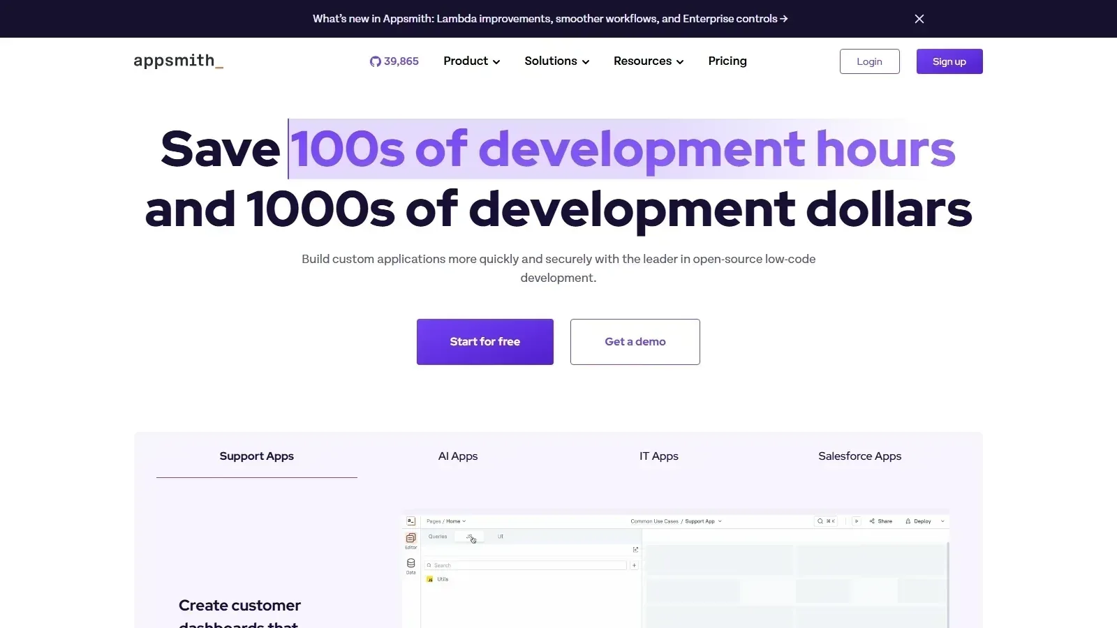 Appsmith homepage screenshot