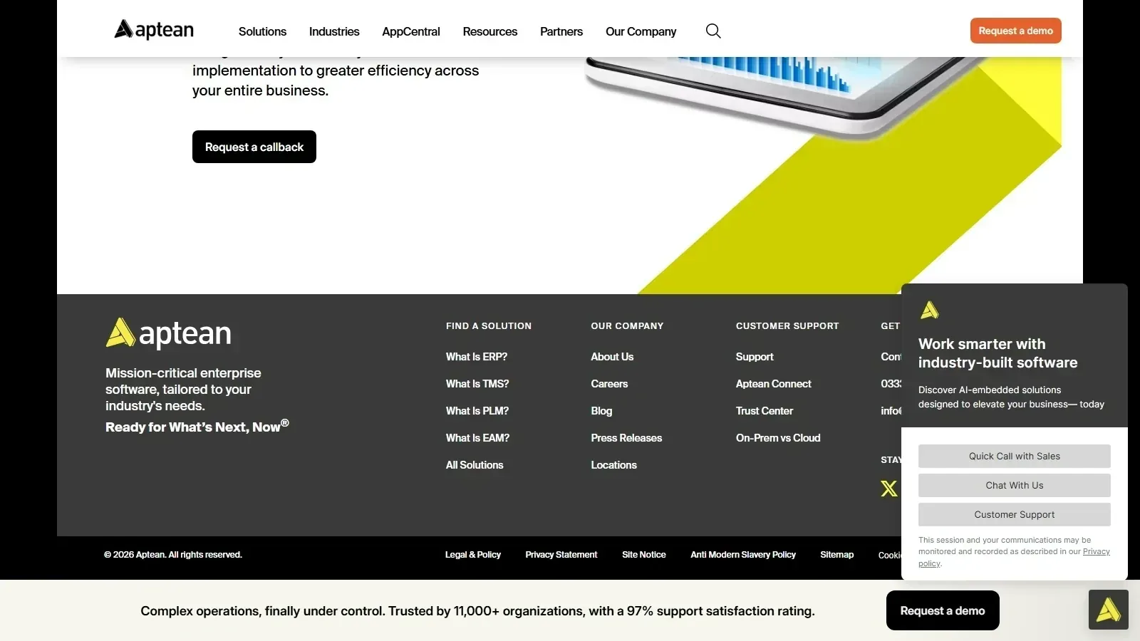 Aptean homepage screenshot