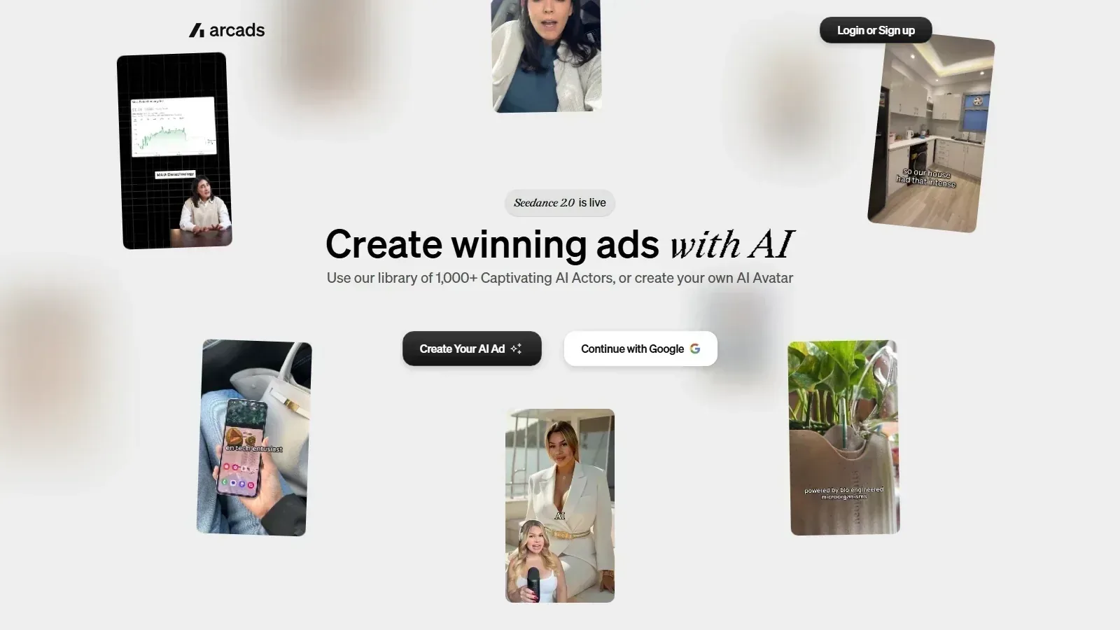 Arcads homepage screenshot