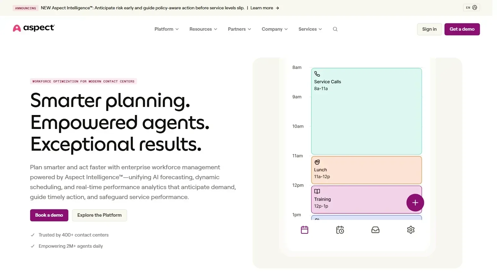 Aspect Workforce Management homepage screenshot