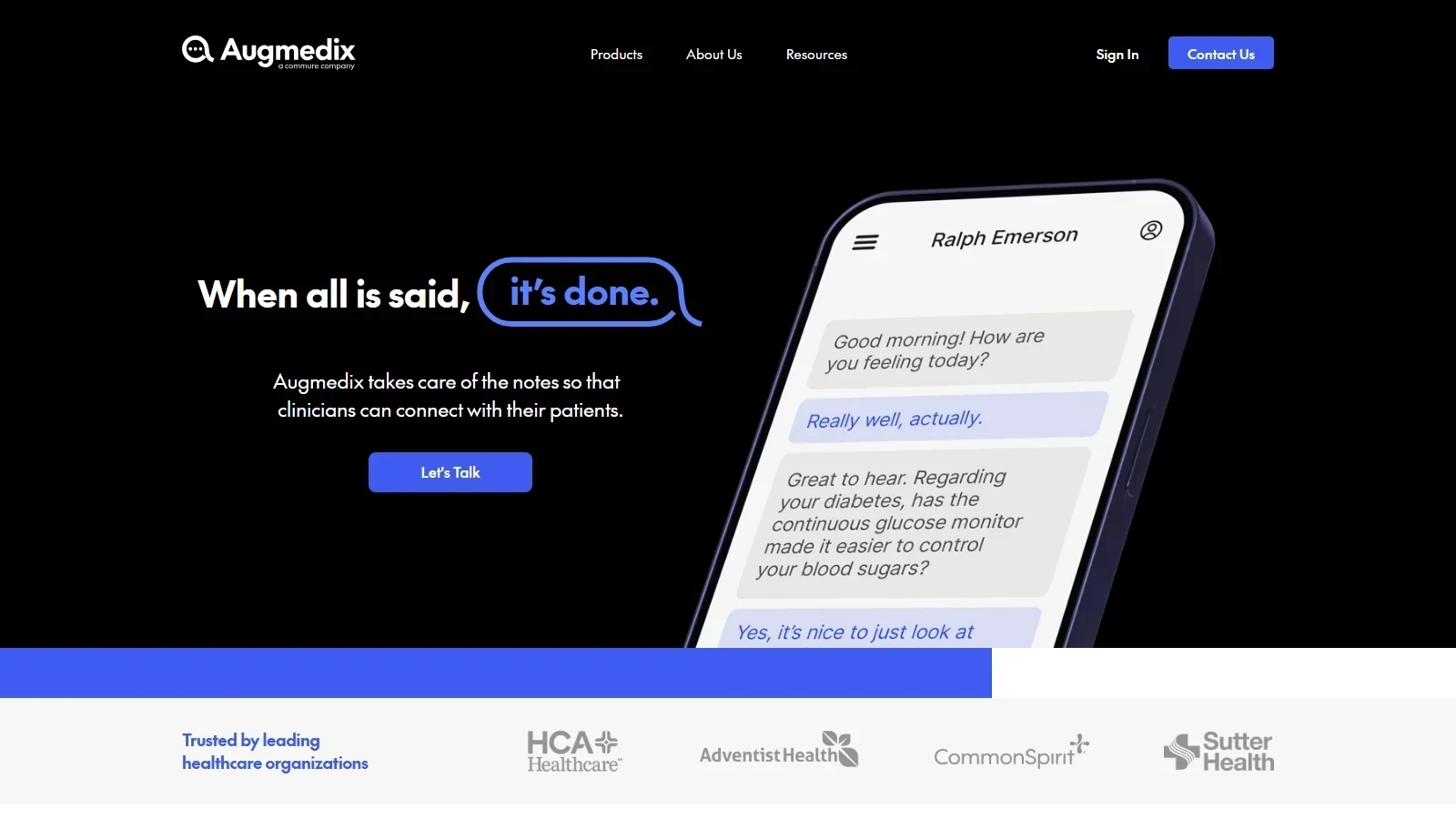 Augmedix homepage screenshot
