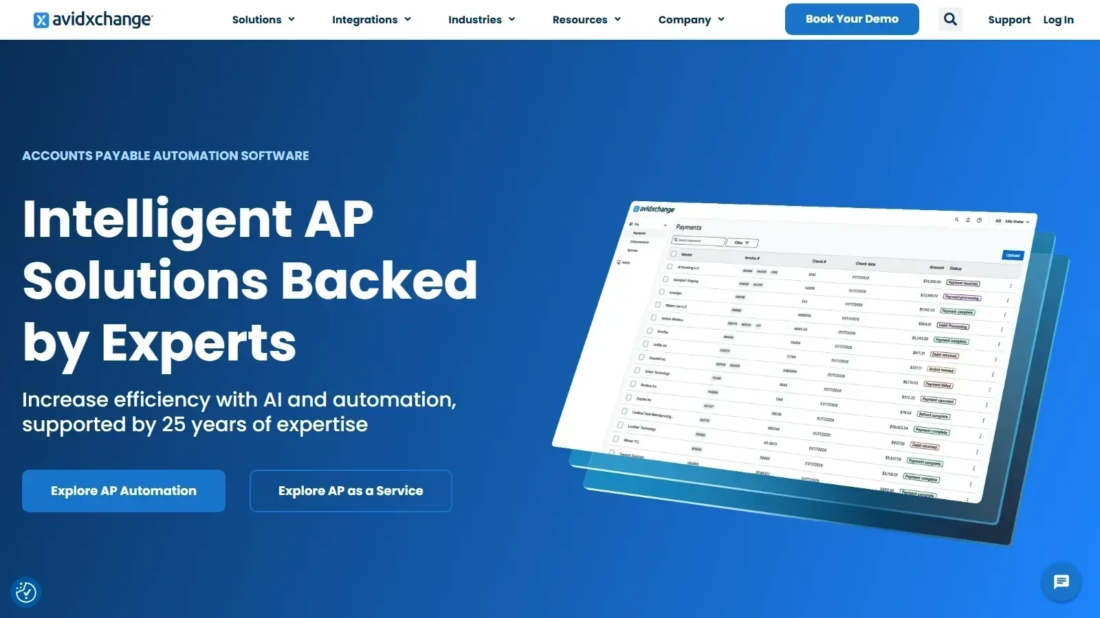 AvidXchange homepage screenshot