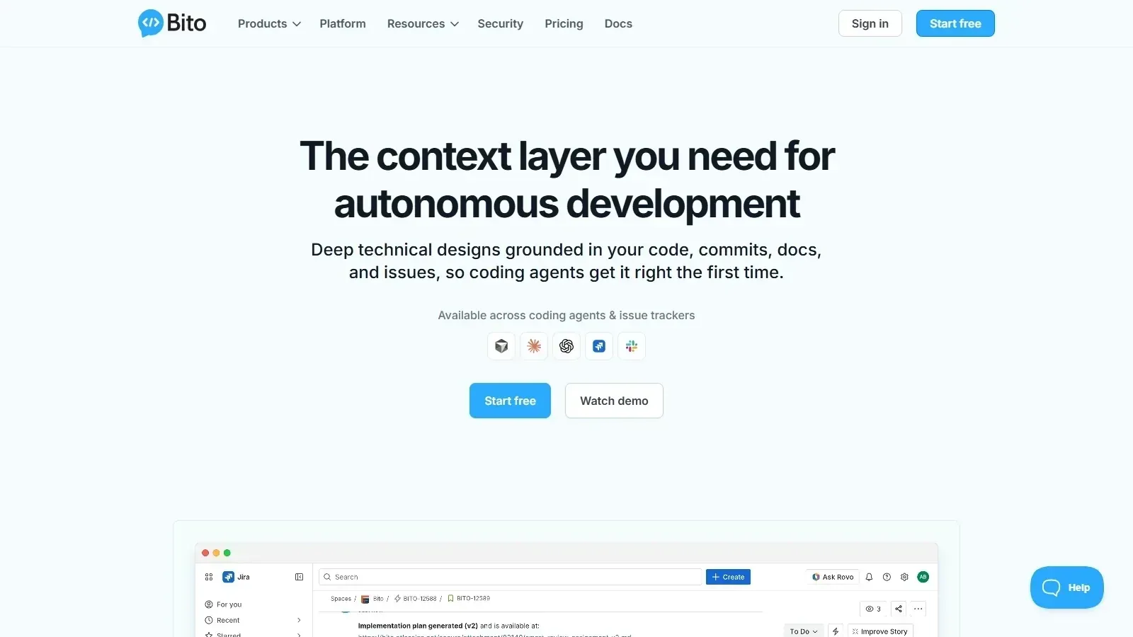Bito homepage screenshot