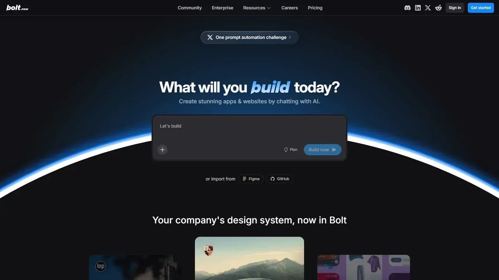 Bolt.new homepage screenshot