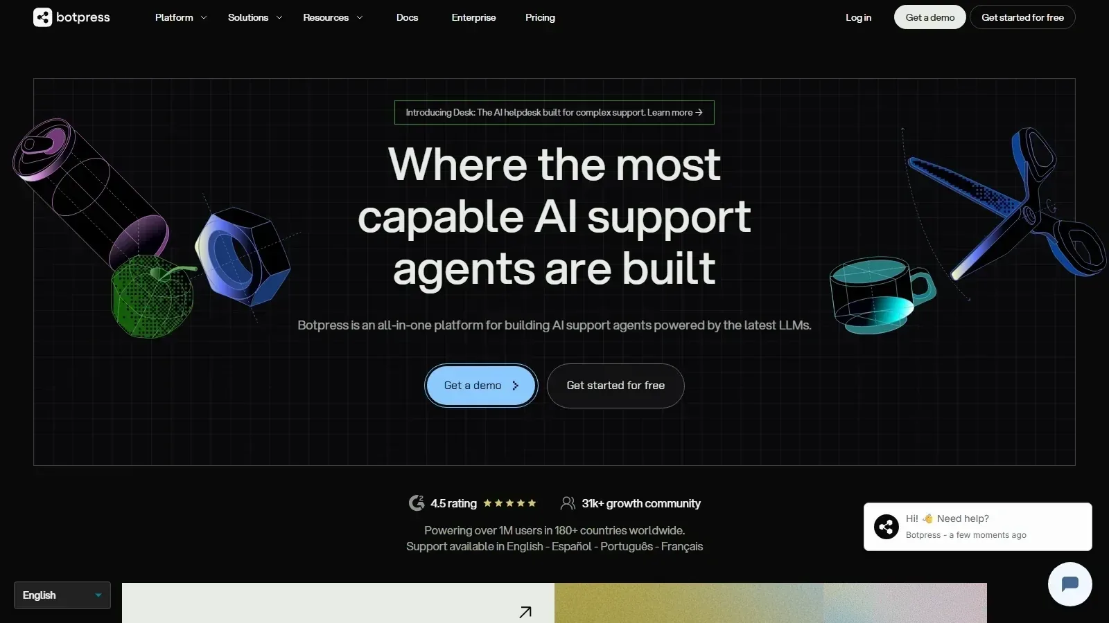 Botpress homepage screenshot