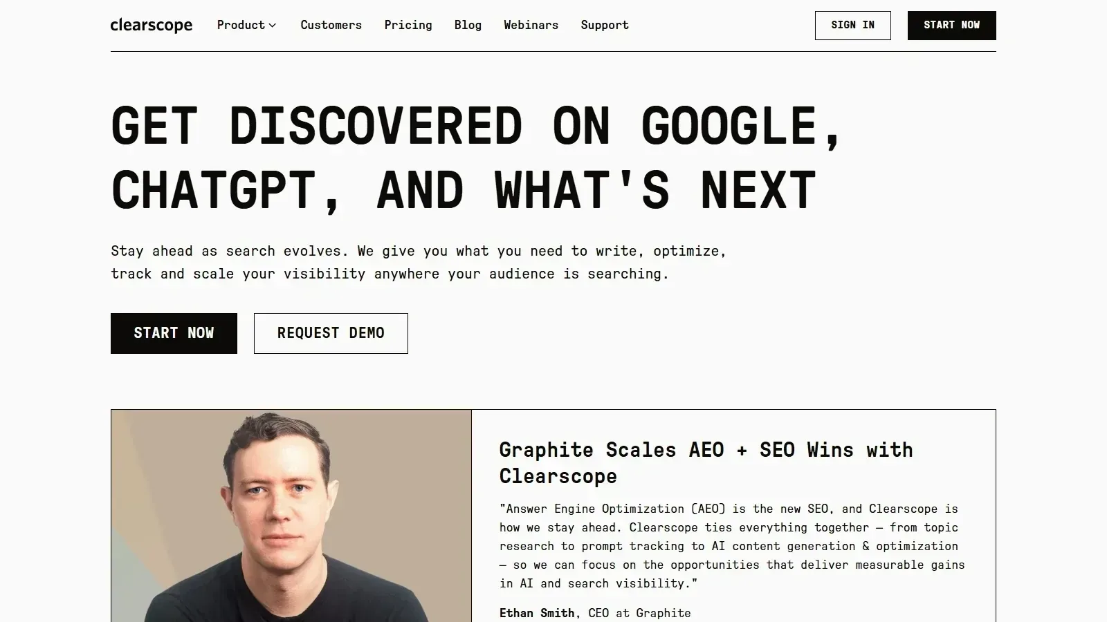 Clearscope homepage screenshot