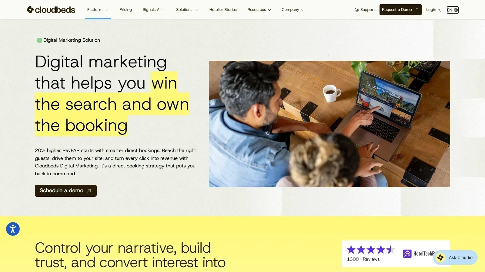 Cloudbeds Digital Marketing Suite homepage screenshot