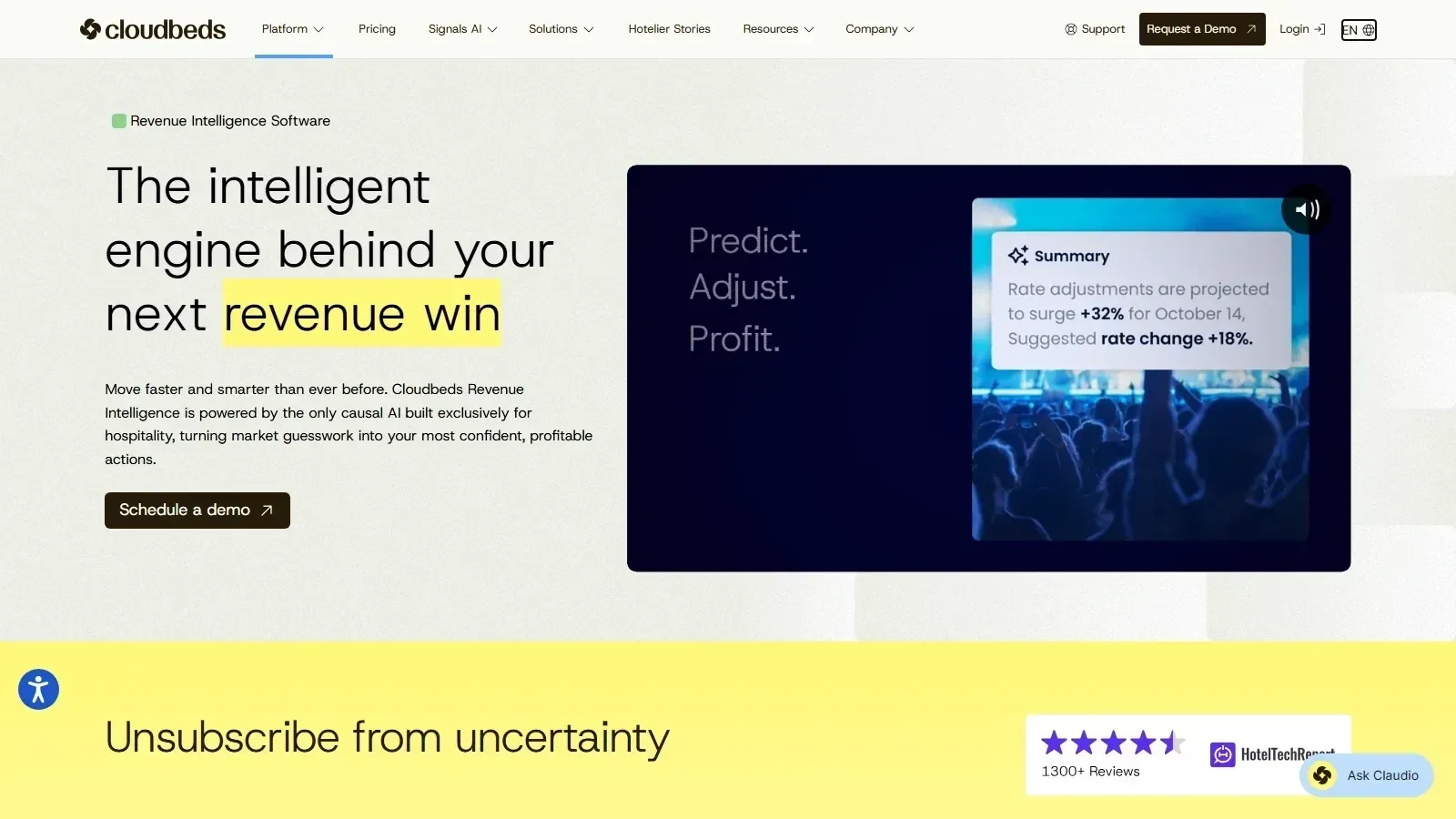 Cloudbeds Intelligence homepage screenshot