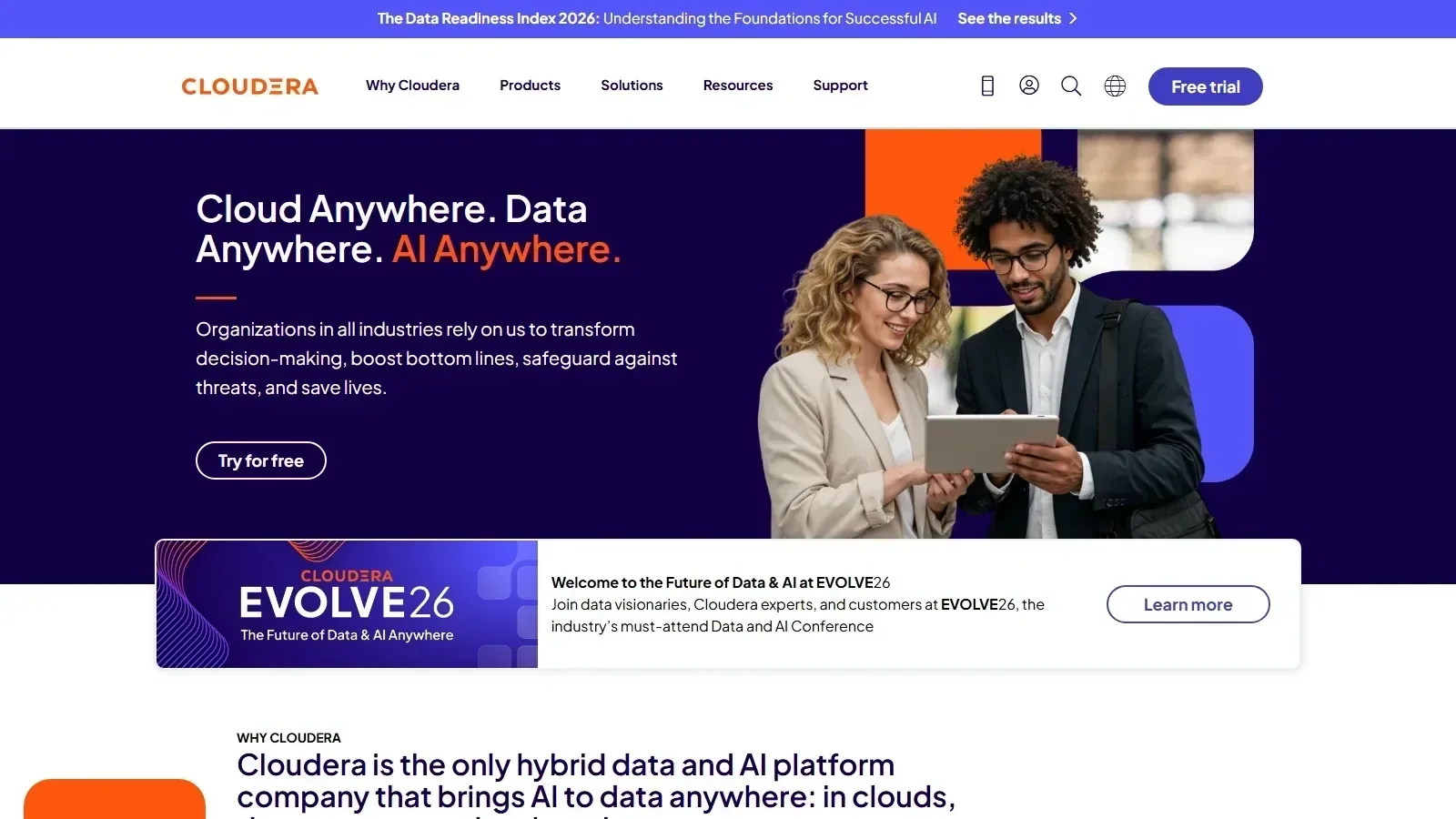 Cloudera homepage screenshot