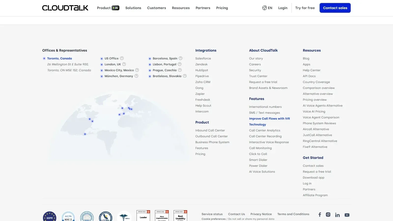 CloudTalk homepage screenshot