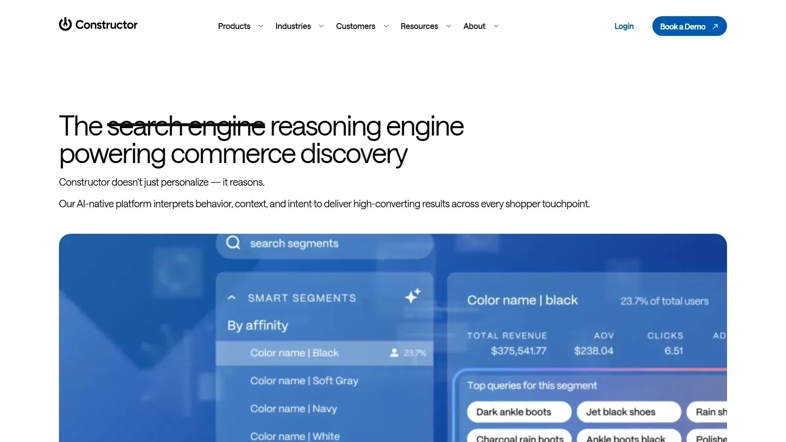Constructor.io homepage screenshot