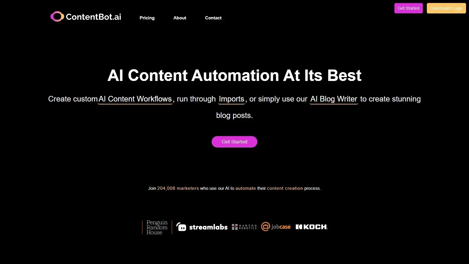 ContentBot homepage screenshot