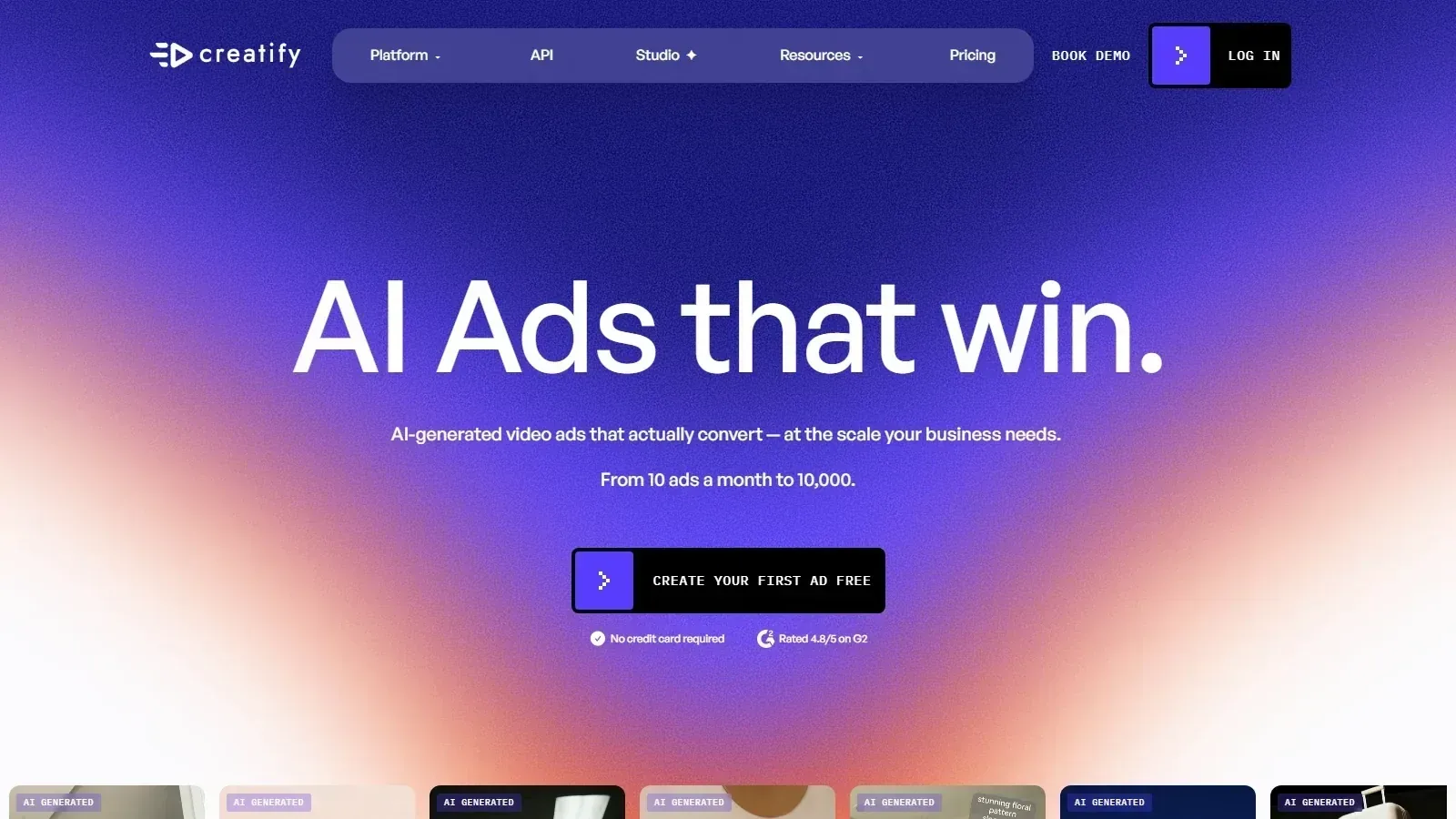 Creatify homepage screenshot