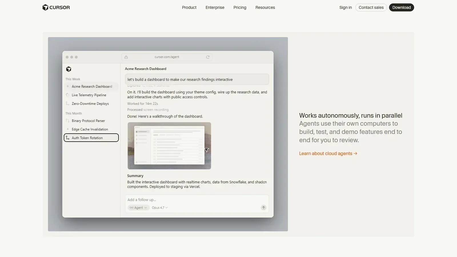 Cursor homepage screenshot