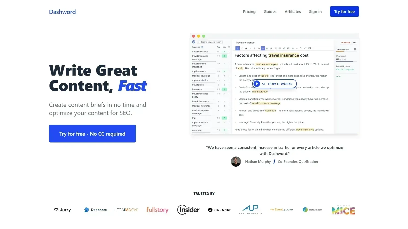 Dashword homepage screenshot