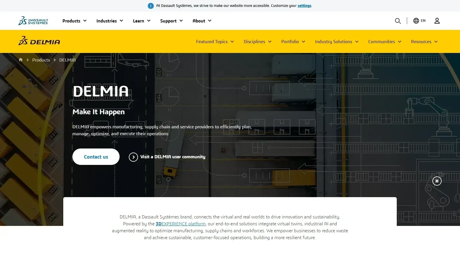 DELMIA Apriso homepage screenshot