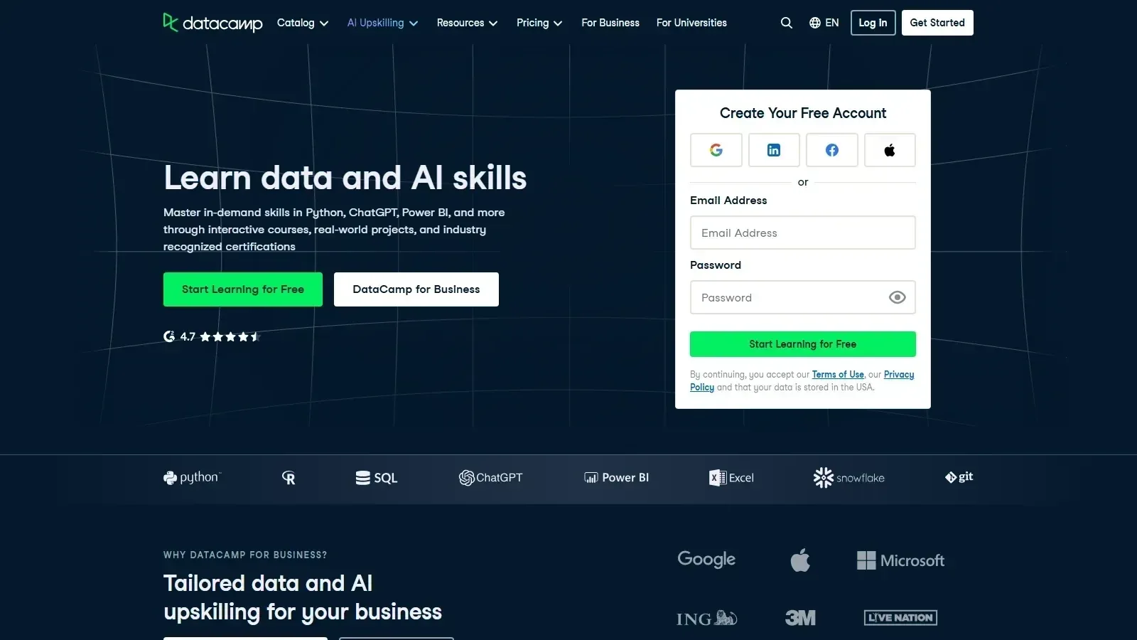 DataCamp homepage screenshot