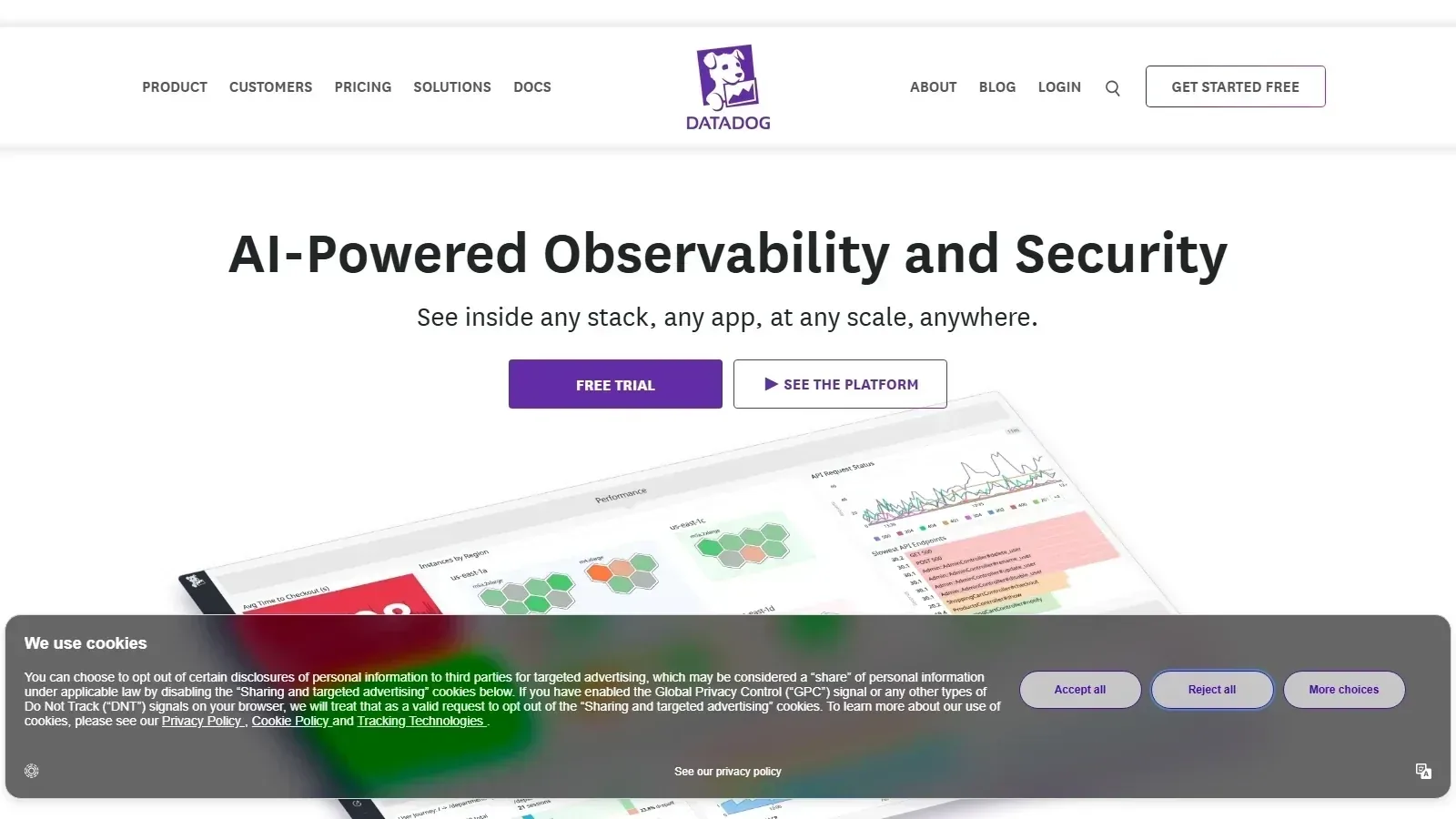 Datadog homepage screenshot