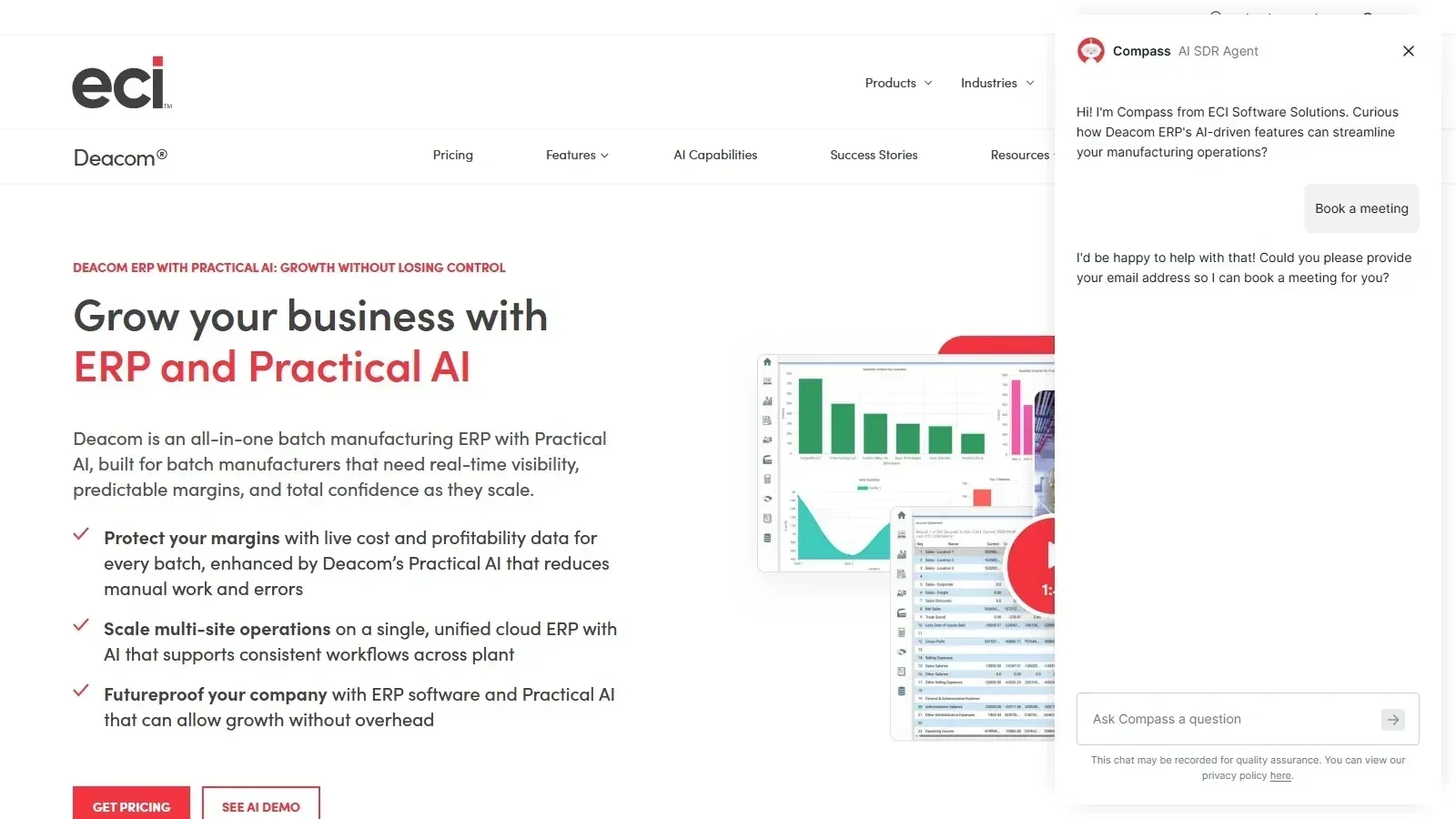 Deacom ERP homepage screenshot