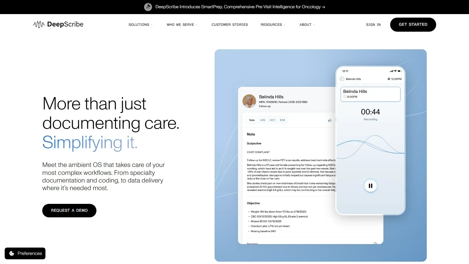 DeepScribe homepage screenshot