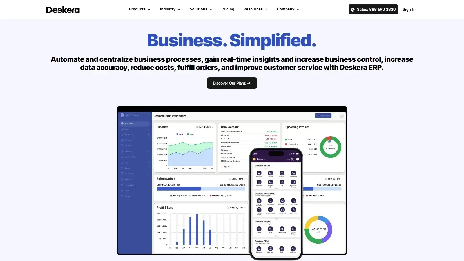 Deskera ERP homepage screenshot