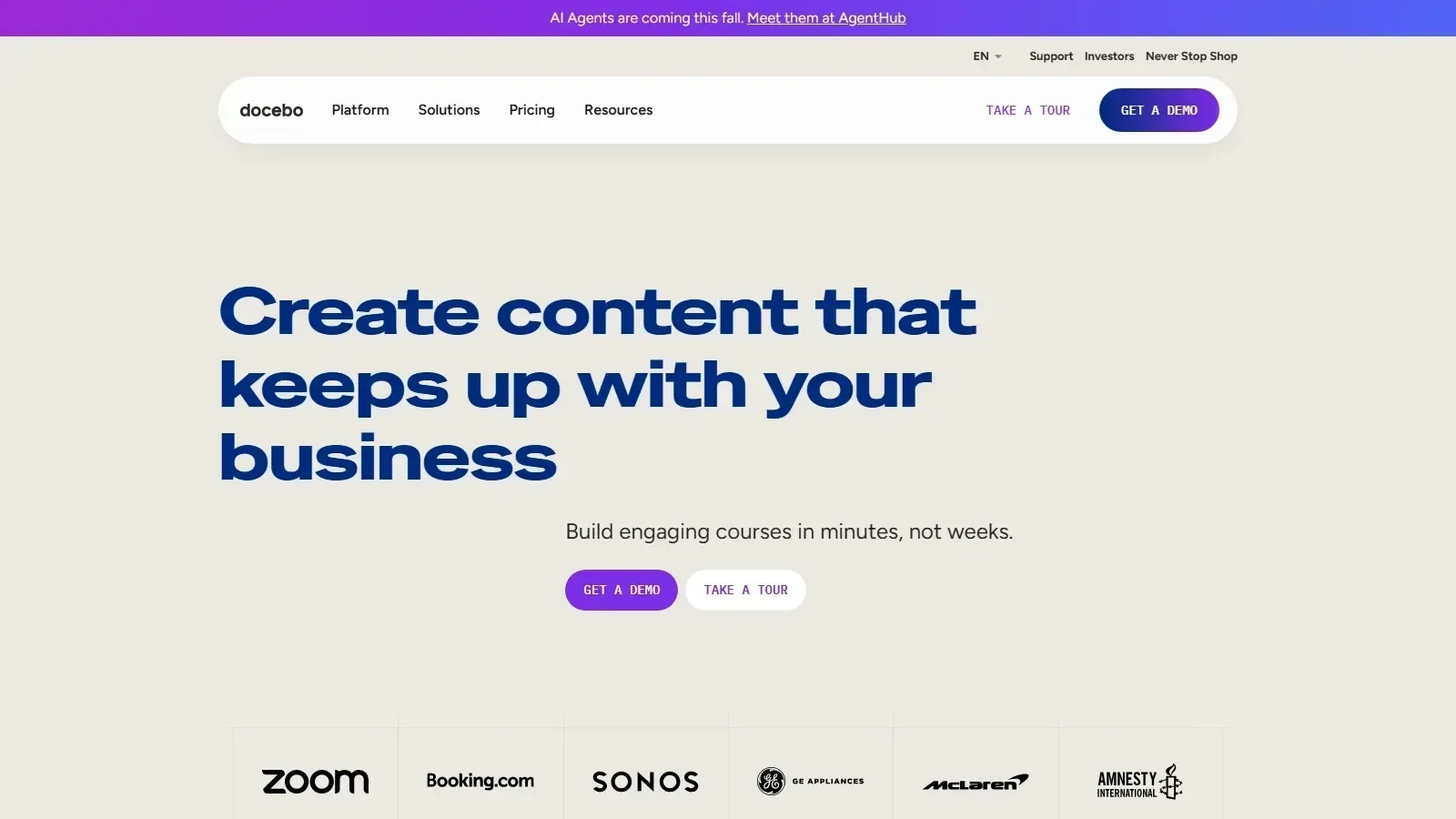 Docebo Shape homepage screenshot