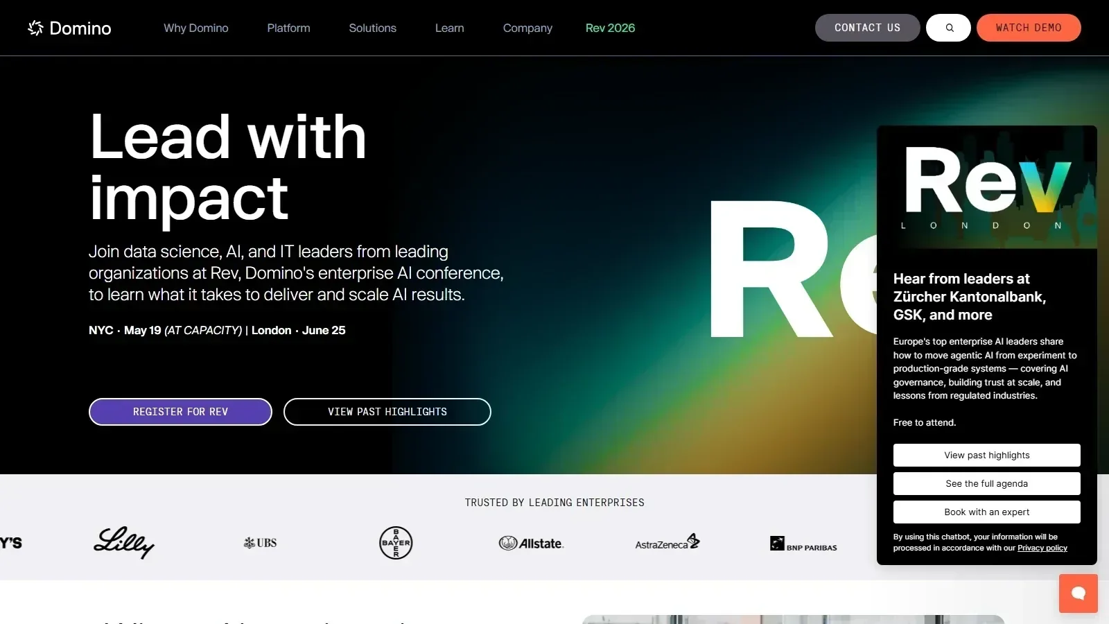 Domino Data Lab homepage screenshot