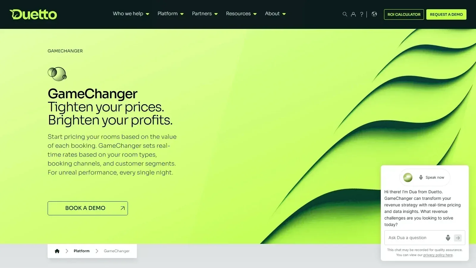 Duetto GameChanger homepage screenshot