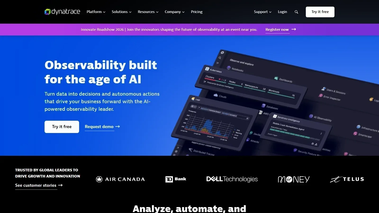 Dynatrace homepage screenshot