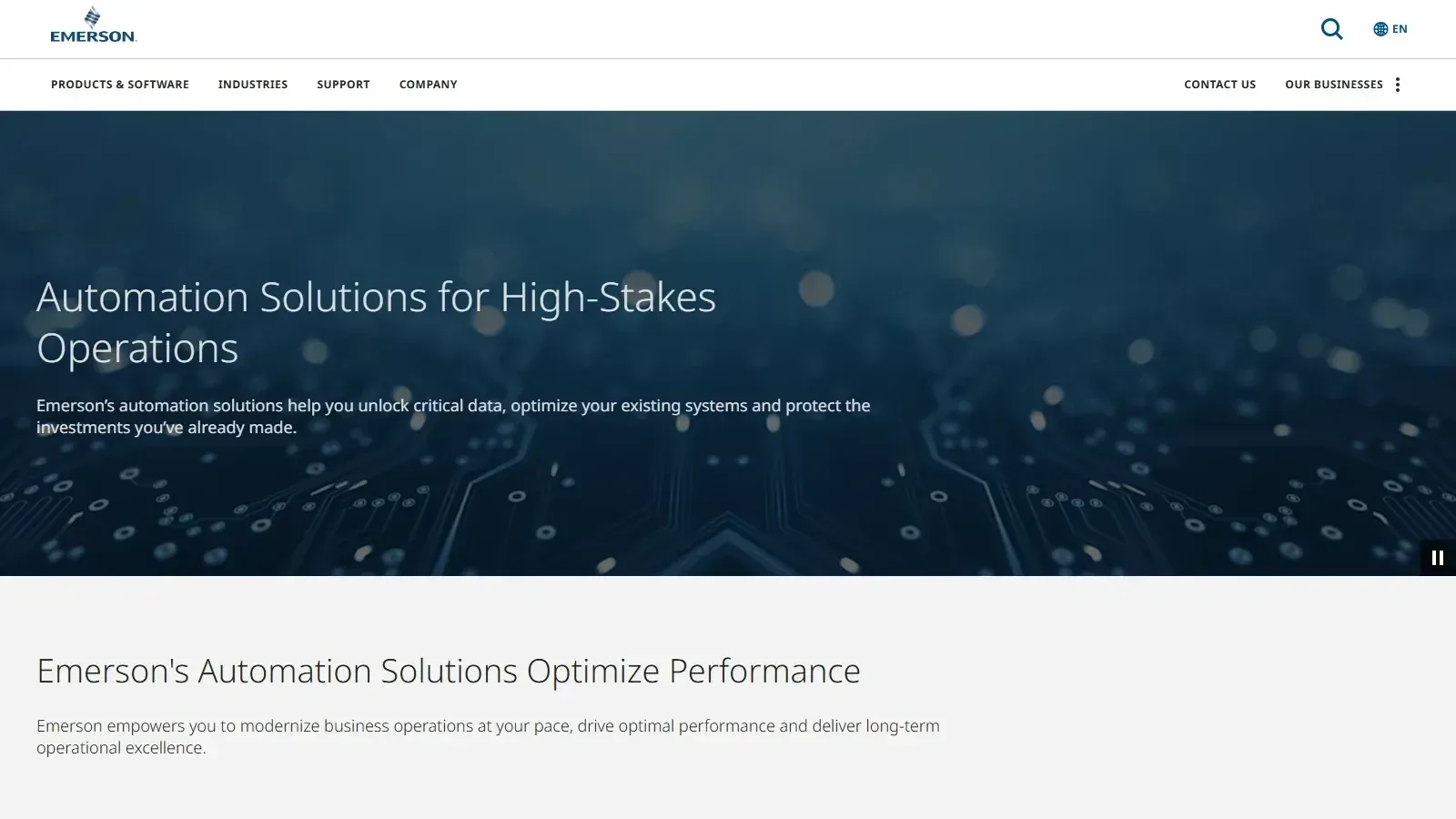 Emerson Plantweb homepage screenshot