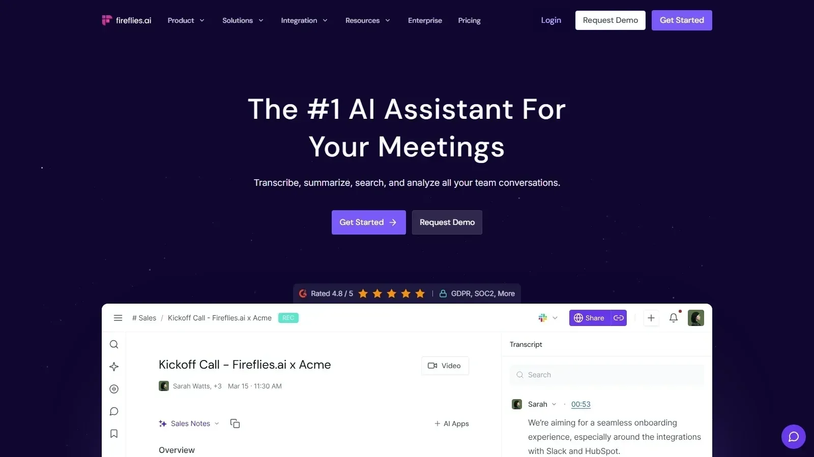 Fireflies.ai homepage screenshot