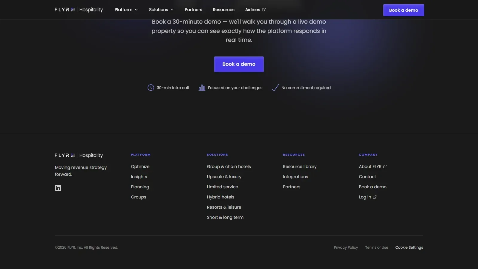 FLYR Hospitality homepage screenshot