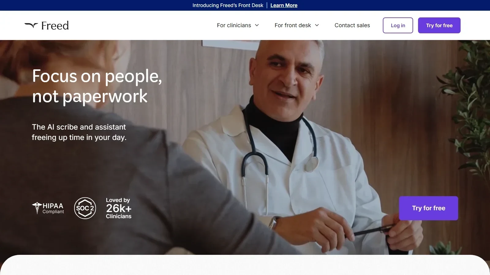 Freed AI homepage screenshot