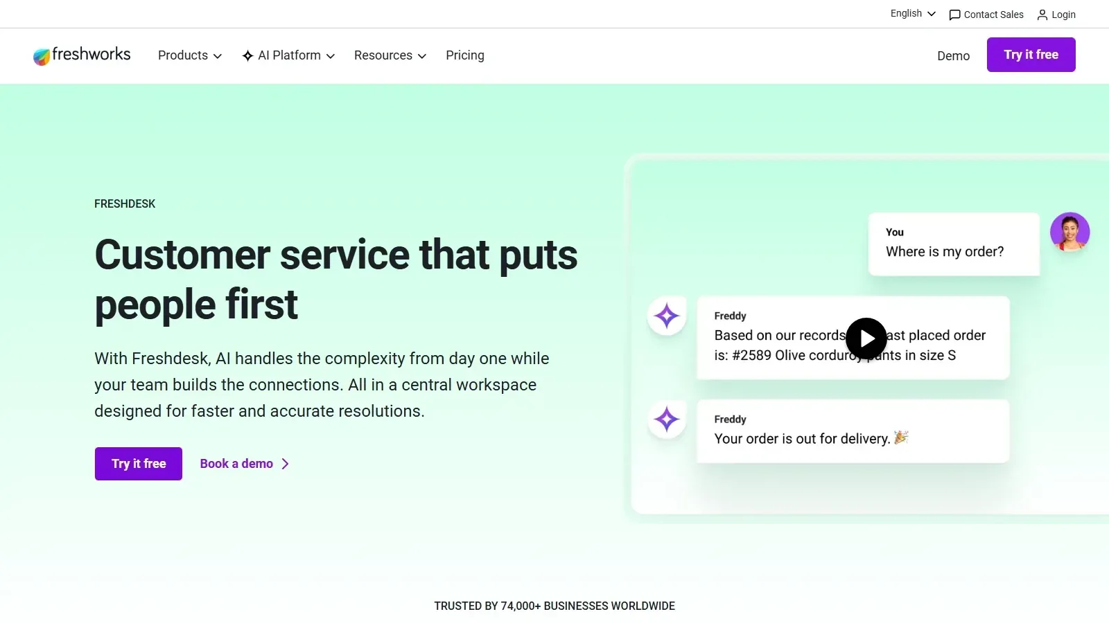 Freshdesk homepage screenshot