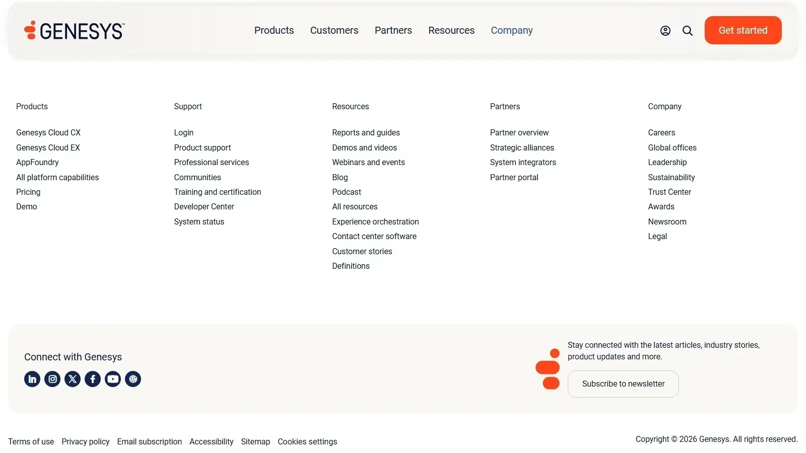 Genesys Workforce Engagement homepage screenshot