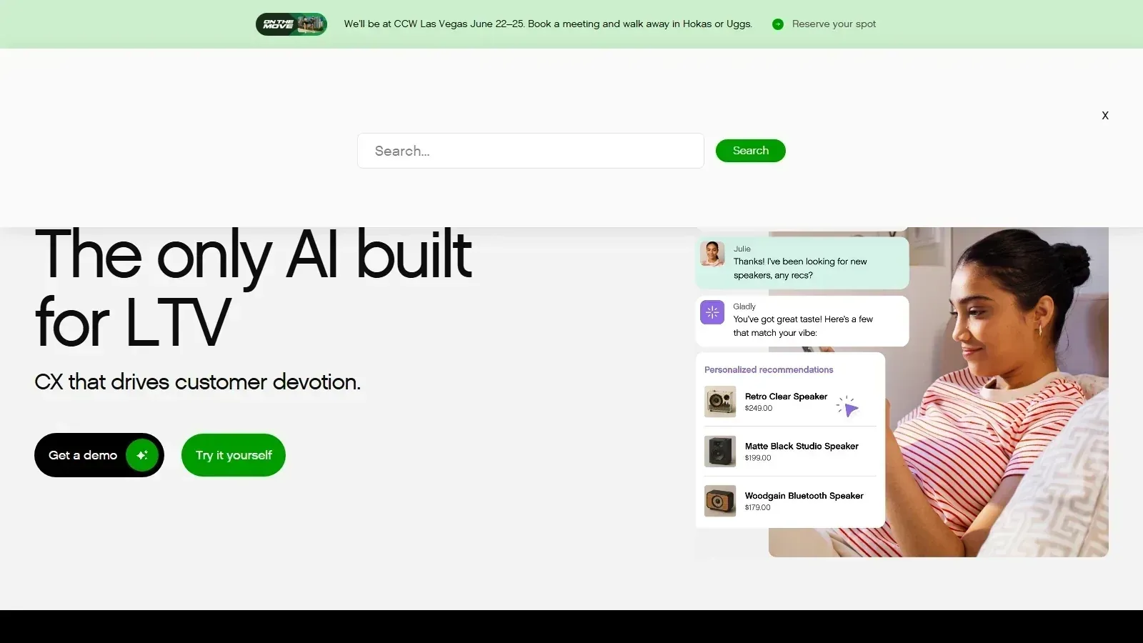 Gladly homepage screenshot