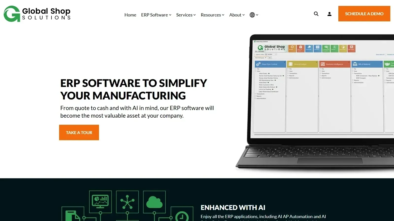 Global Shop Solutions homepage screenshot