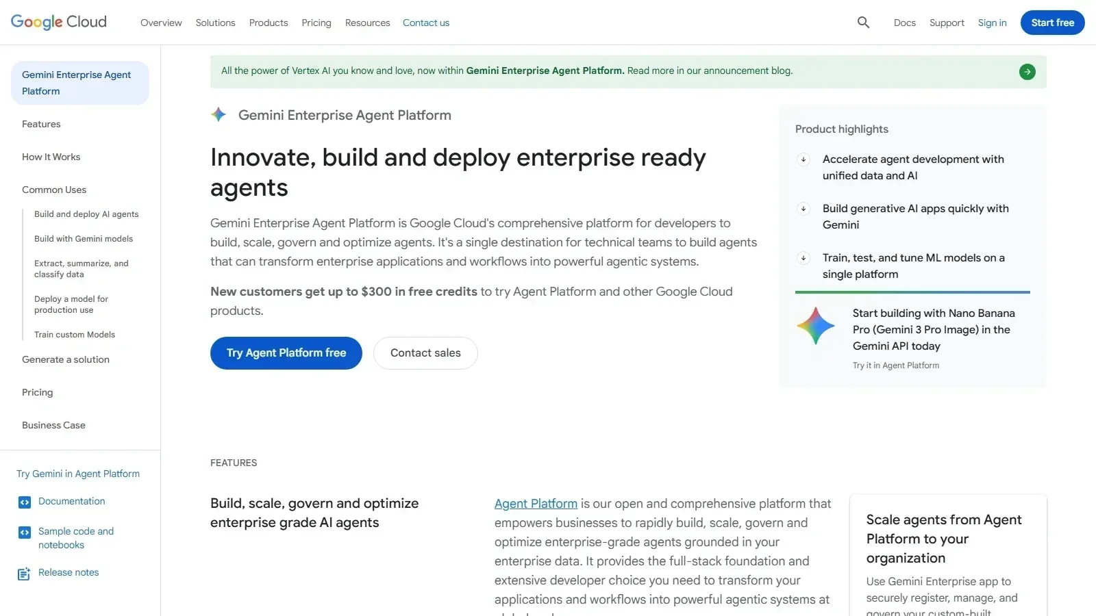 Google Vertex AI homepage screenshot