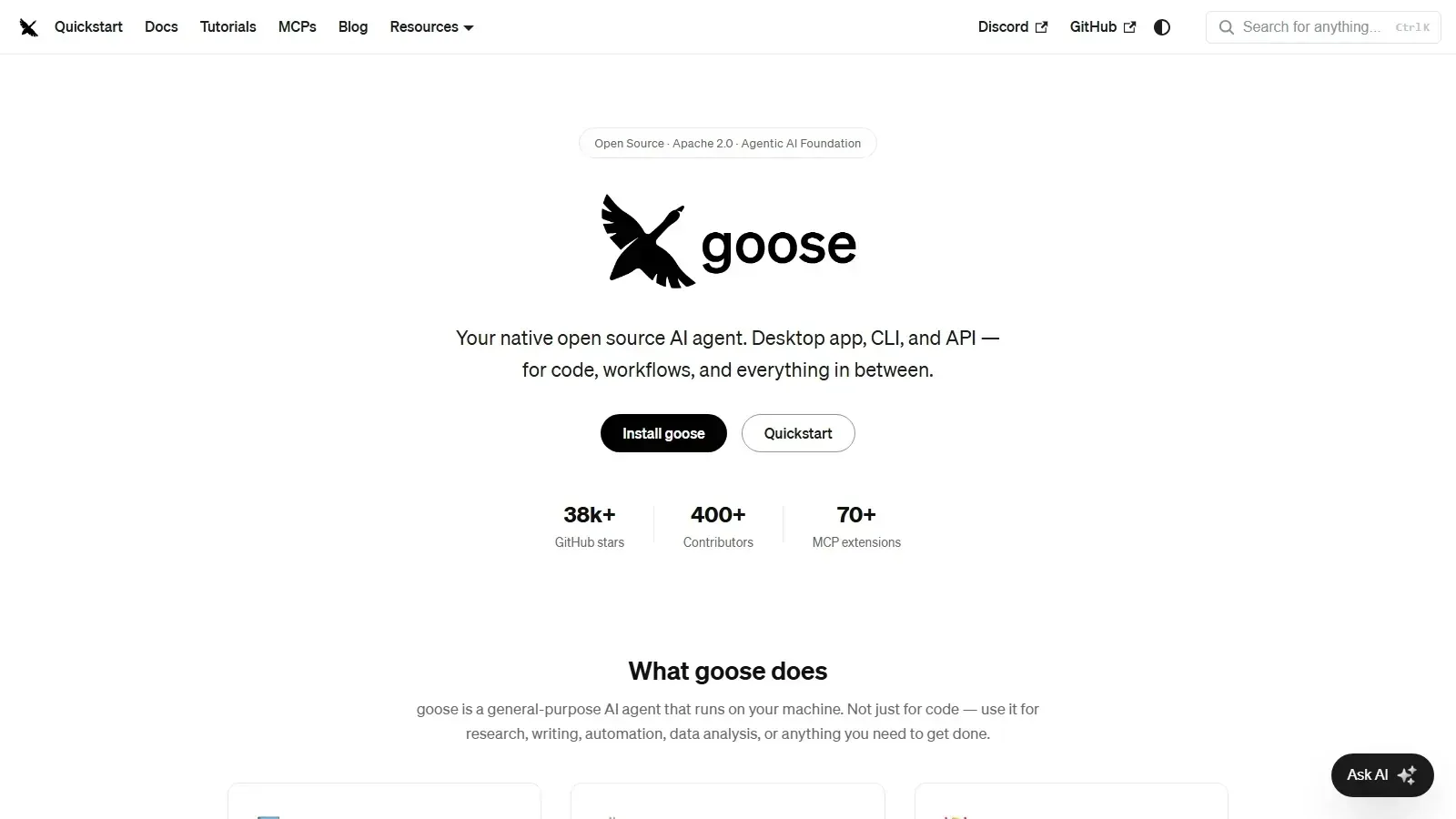 Goose homepage screenshot