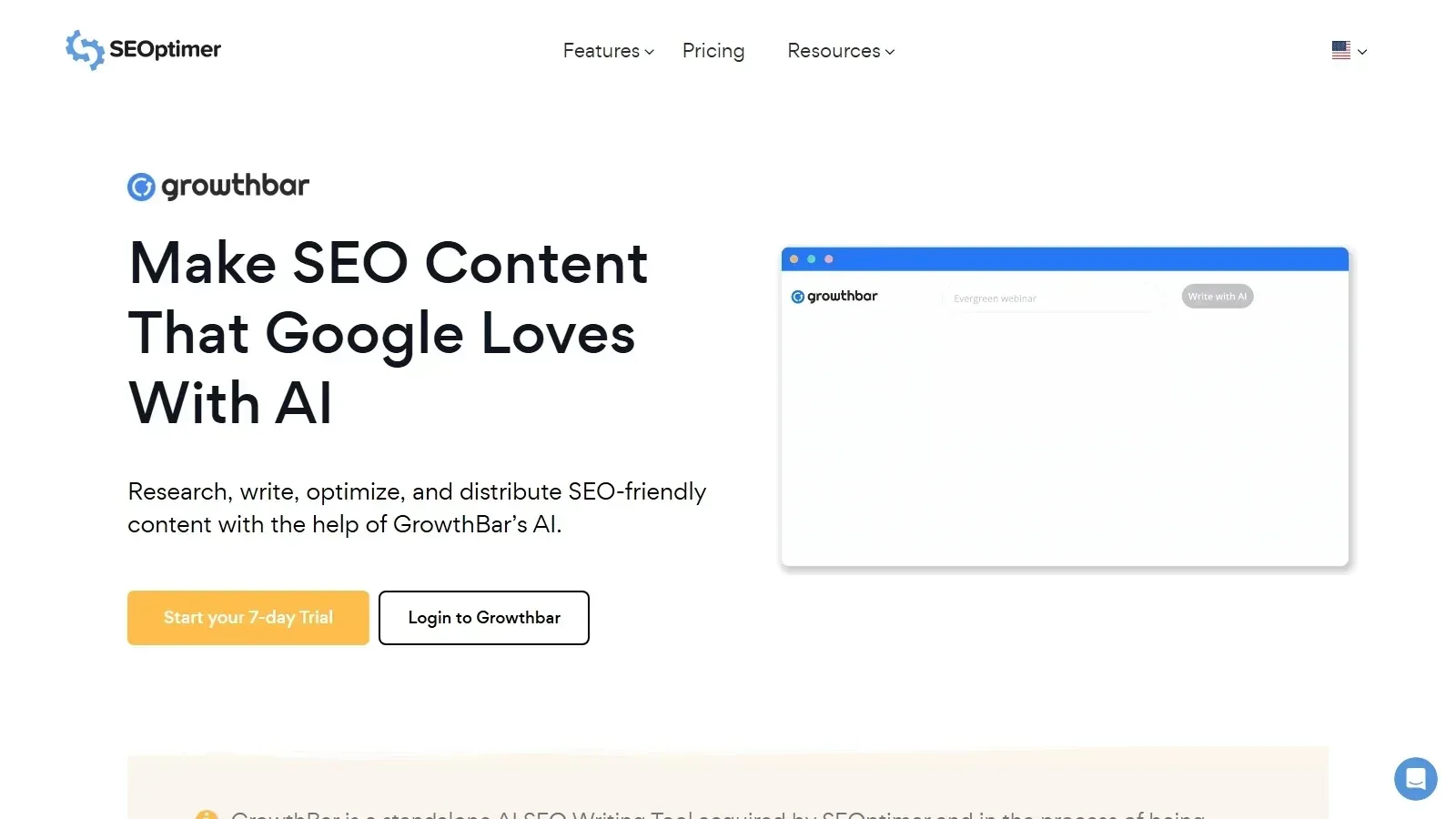 GrowthBar homepage screenshot