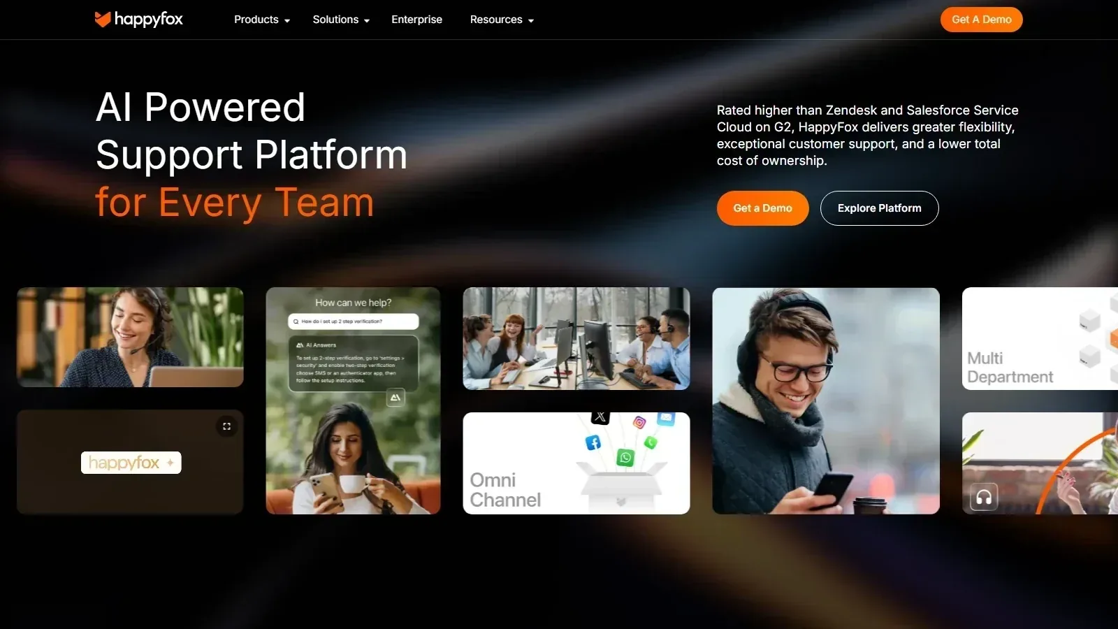HappyFox homepage screenshot